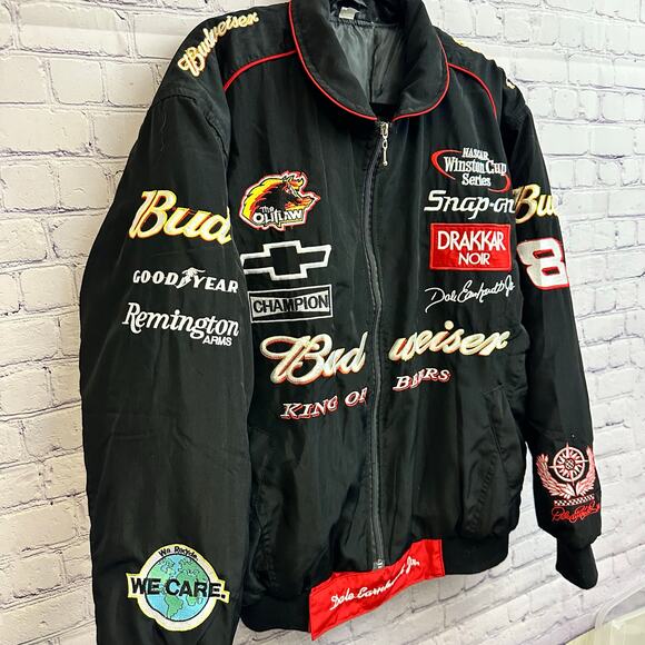Dale Earnhardt Jr Budweiser NASCAR Racing Black Jacket Men's XL Vintage Y2K - Picture 4 of 10